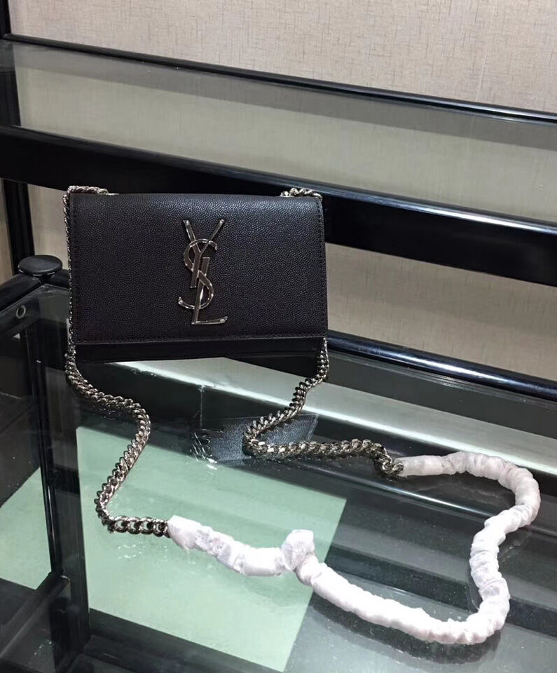 Saint Laurent Grain De Poudre Small Monogram Kate Satchel 452158 Black